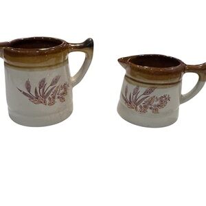 Vintage Brown Drip‎ Glaze Stoneware Creamer Pitcher Set – Wheat Floral Design